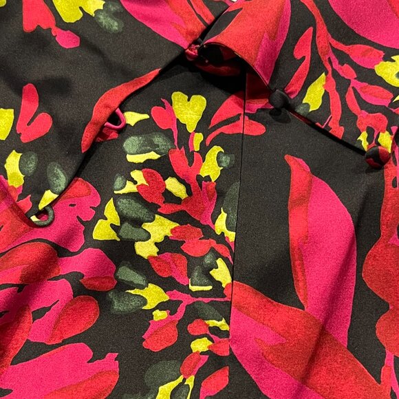 St John Floral Silk Cowl Neck Sleeveless Top, Black Magenta Green, 8/10 - Picture 7 of 8